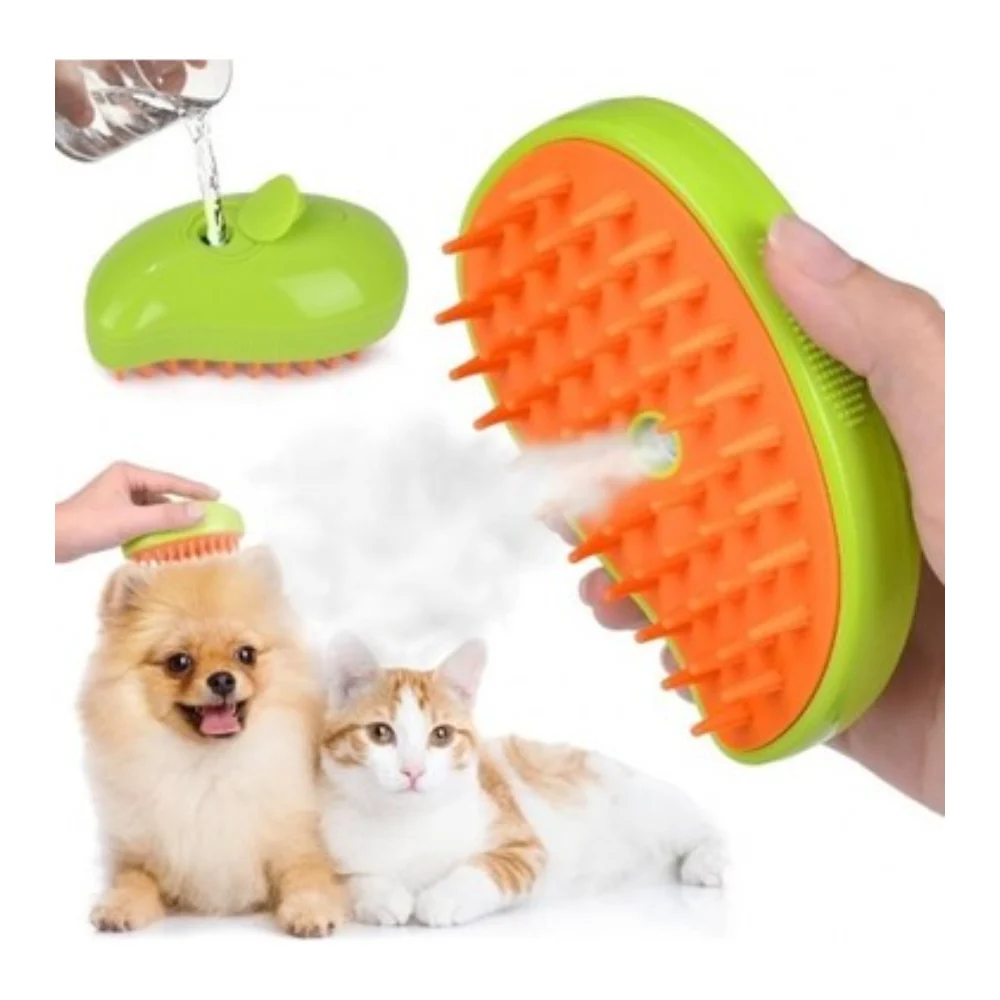 Buharlı Şarjlı Kedi ve Köpek Tüy Toplama ve Masaj Fırçası – Yeşil