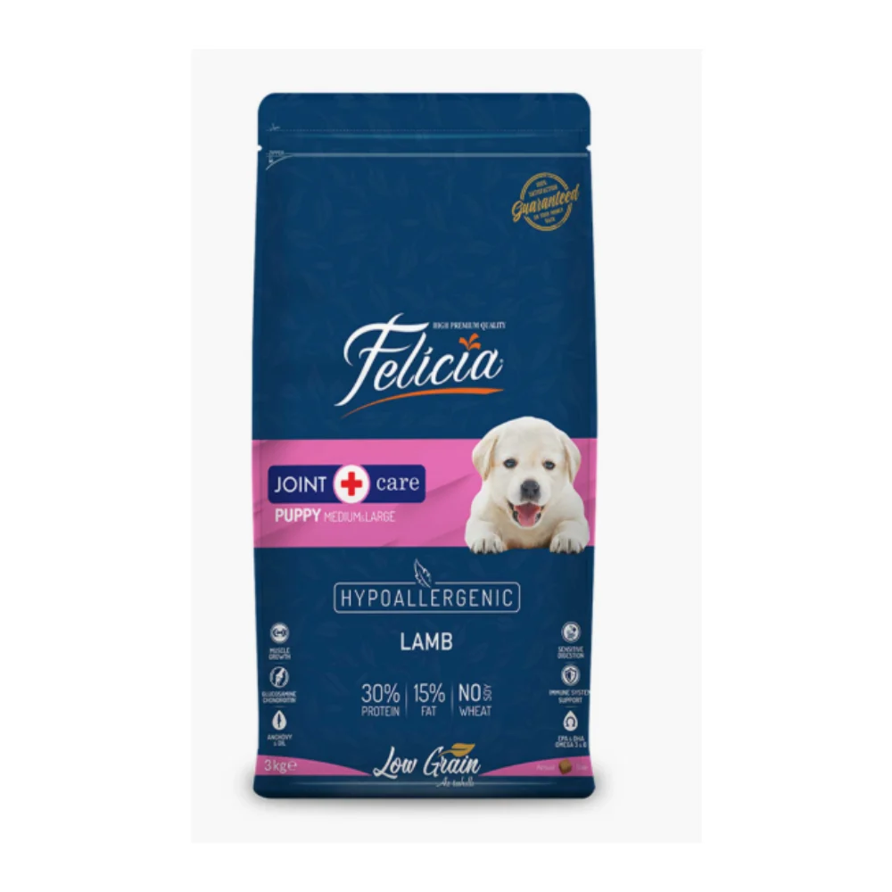Felicia Düşük Tahıllı Hipoalerjenik Kuzu Etli Orta ve Büyük Irk Yavru Köpek Maması 3kg